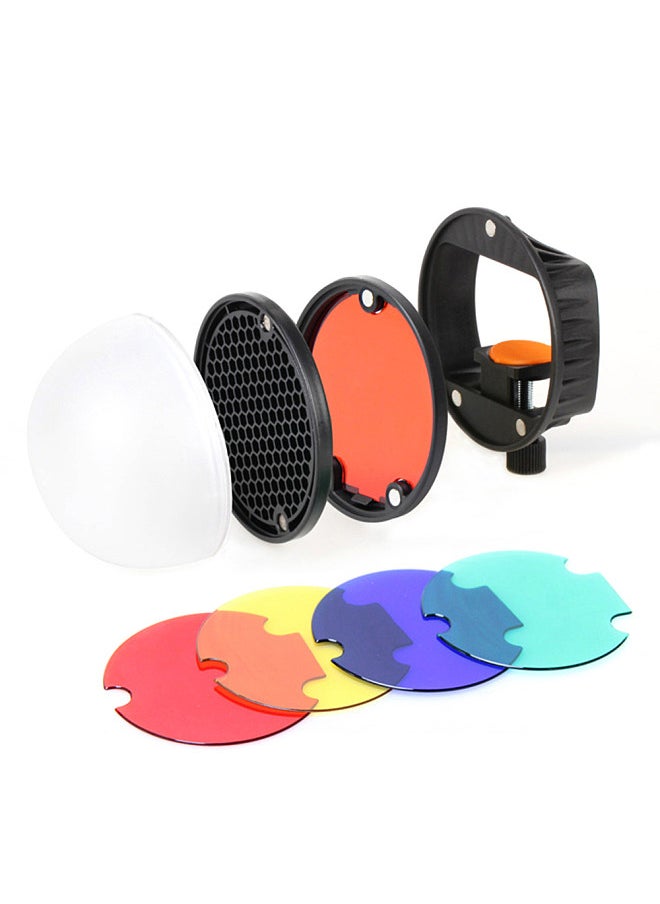TRIOPO - Speedlite Flash Light Modifier Accessories Kit with Magnetic Universal Mount Adapter + Diffuser Ball + Honeycombs Grid Reflector + 4pcs Color Gel Filters - Image 1