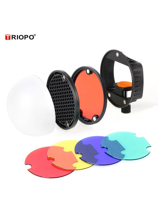 TRIOPO - Speedlite Flash Light Modifier Accessories Kit with Magnetic Universal Mount Adapter + Diffuser Ball + Honeycombs Grid Reflector + 4pcs Color Gel Filters - Image 1