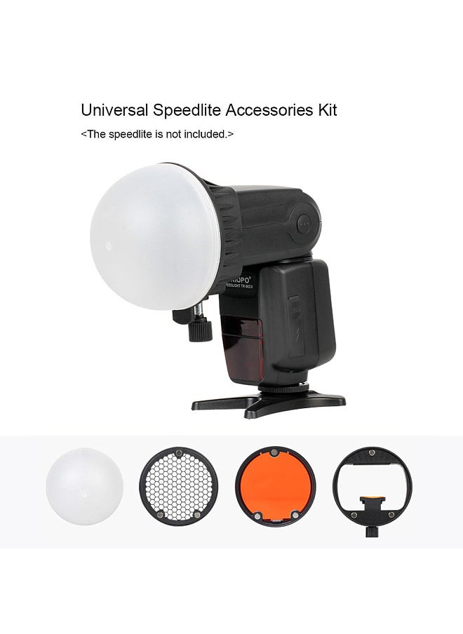 TRIOPO - Speedlite Flash Light Modifier Accessories Kit with Magnetic Universal Mount Adapter + Diffuser Ball + Honeycombs Grid Reflector + 4pcs Color Gel Filters - Image 1