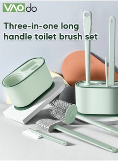 VAOdo 3 In 1 Multifunction 3 Pack Silicone Set with Base Wall Hanging Floor-standing Toilet Brushes  for Bathroom Green  - Image 4