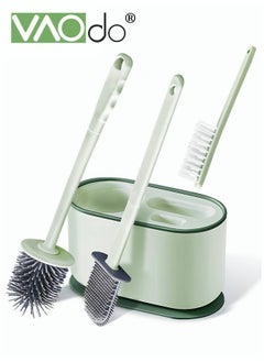 VAOdo 3 In 1 Multifunction 3 Pack Silicone Set with Base Wall Hanging Floor-standing Toilet Brushes  for Bathroom Green  - Image 1