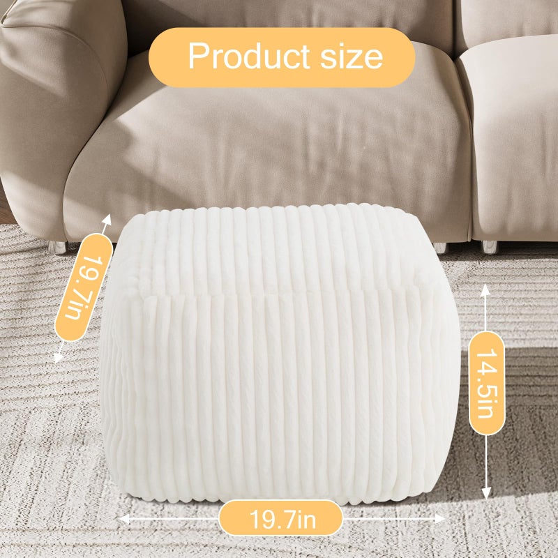 MeMoreCool Square Stuffed Pouf Ottoman Foot Rest, Stripe Furry Floor Pouf Foot Stool with Foam Chunk Filling, Soft Fluffy Stuffed Ottoman Footrest for Living Room, Faux Fur Beige - Image 3