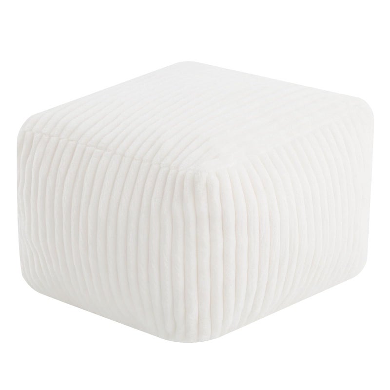 MeMoreCool Square Stuffed Pouf Ottoman Foot Rest, Stripe Furry Floor Pouf Foot Stool with Foam Chunk Filling, Soft Fluffy Stuffed Ottoman Footrest for Living Room, Faux Fur Beige - Image 1