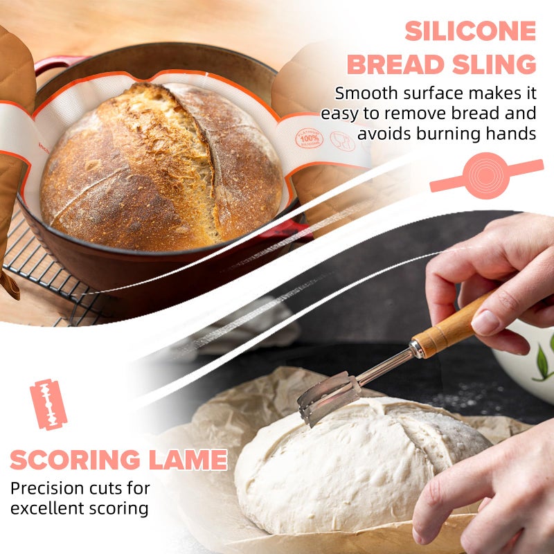 RYTOXILO Sourdough Starter Kit, 15 Pcs Sour Dough Bread Baking Supplies for Beginners with 24 Oz Glass Starter Jar, Complete Bread Making Set with Silicone Banneton Proofing Basket, Baking Accessory - Image 5