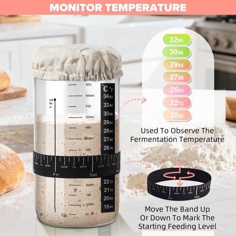 RYTOXILO Sourdough Starter Kit, 15 Pcs Sour Dough Bread Baking Supplies for Beginners with 24 Oz Glass Starter Jar, Complete Bread Making Set with Silicone Banneton Proofing Basket, Baking Accessory - Image 4