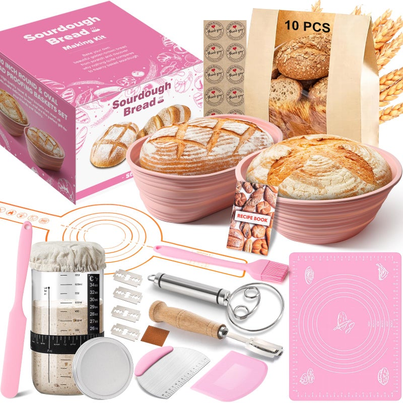 RYTOXILO Sourdough Starter Kit, 15 Pcs Sour Dough Bread Baking Supplies for Beginners with 24 Oz Glass Starter Jar, Complete Bread Making Set with Silicone Banneton Proofing Basket, Baking Accessory - Image 1