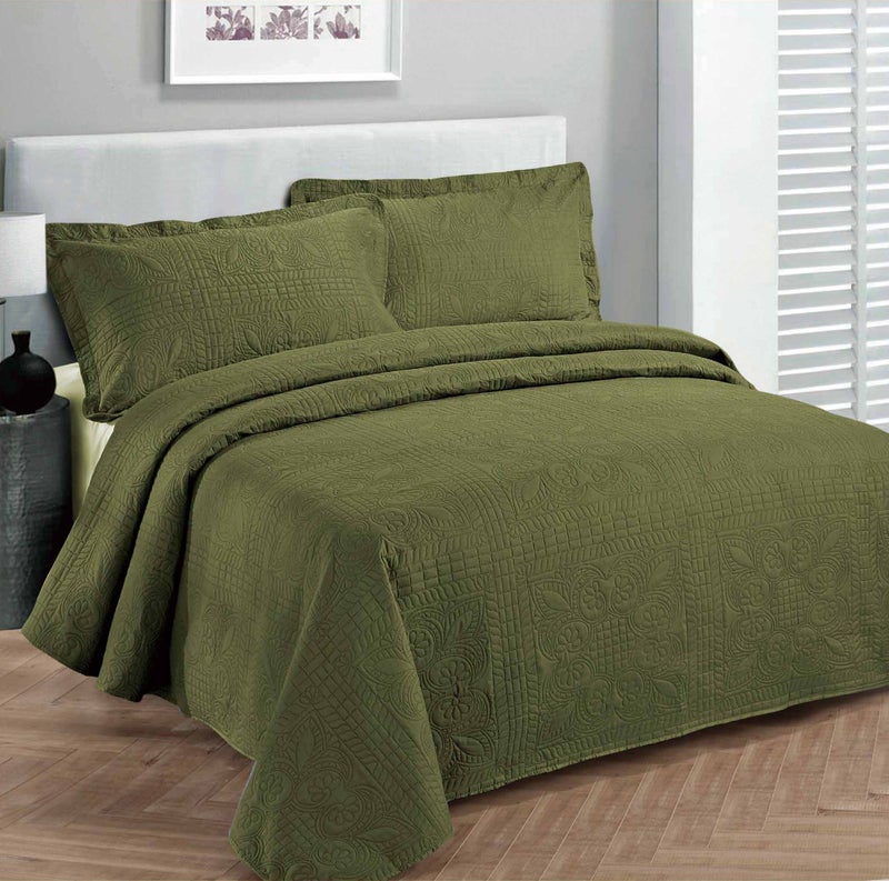Fancy Collection Luxury Bedspread Coverlet Embossed Bed Cover Solid Olive Green New Over Size FullQueen 100 X 106
