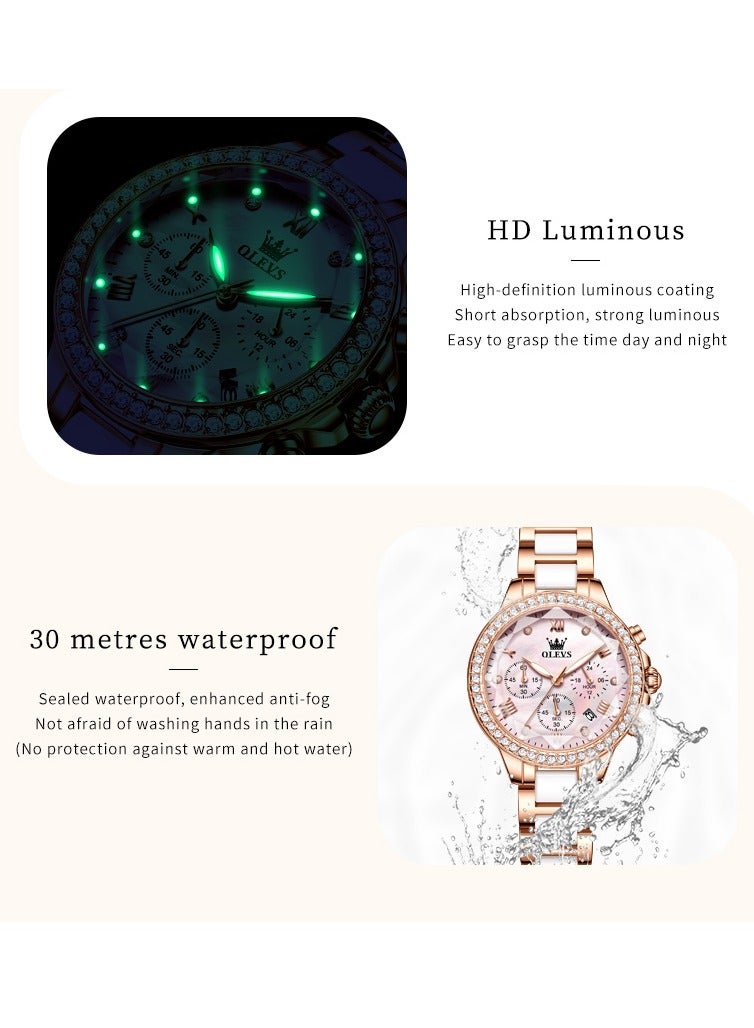 OLEVS Elegant Simple Ladies' Bracelet Watch Diamond-Studded Dial with High-Hardness Coated Mirror, Steel-Ceramic Strap, Luminous Waterproof - Image 5