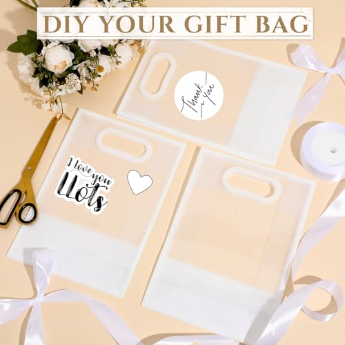 Aliceset 12 Pcs Clear Plastic Gift Bag with Die Cut Handles Reusable PP Favor Bag with Ribbon for Fall Halloween Wedding Bridal Birthday Baby Shower Party Small Business, 7x10x3.15 Inch(White) - Image 3