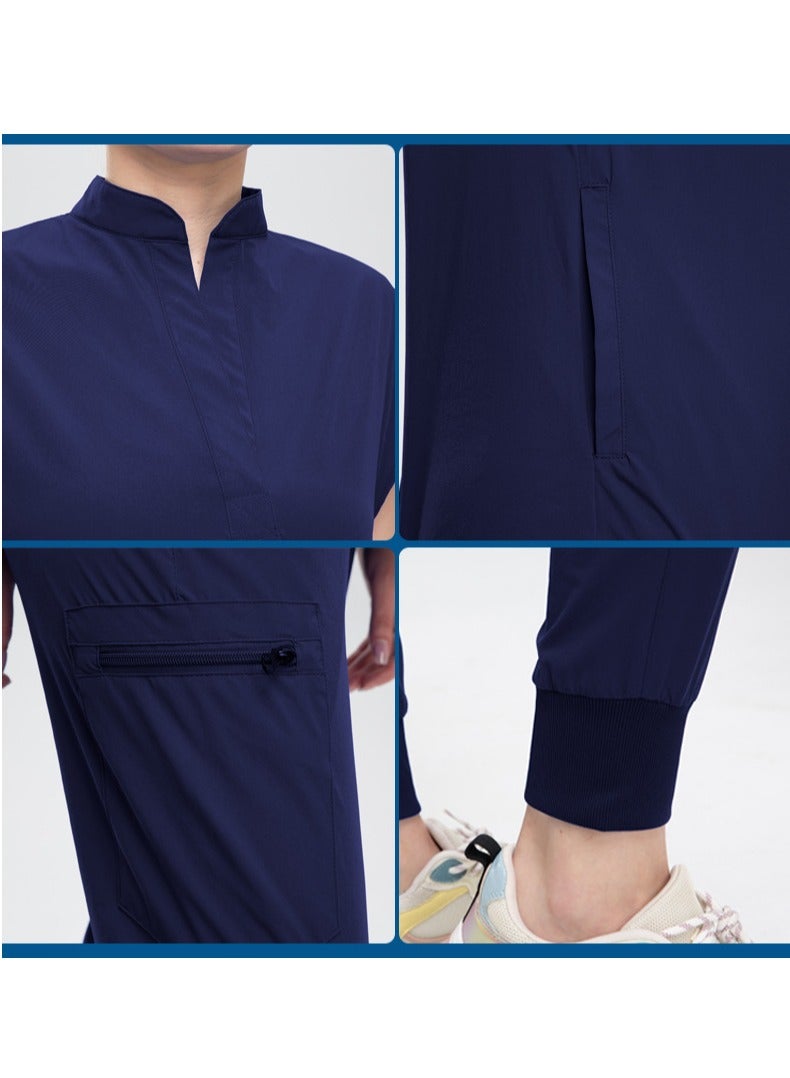 Loquat Fashion Medical Uniform Scrubs 2 Piece Set Stand Collar Top and Jogger Pants Suit Navy Blue  - Image 3