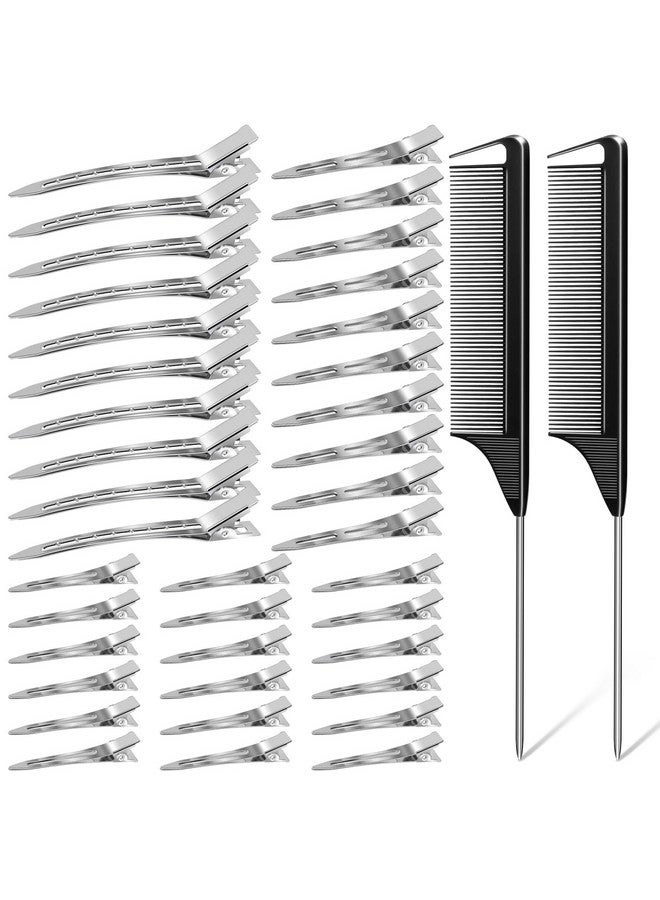 MORGLES 70Pcs Metal Duck Billed Hair Clips Morgles 3 Sizes Hair Roller Clips With 2Pcs Rat Tail Combs For Hair Stylist Sliver Alligator Hair Clips For Hair Bows Doing Makeup Sectioning With A Case - Image 1