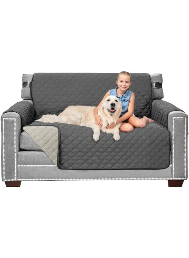 Sofa Shield Sofa Shield Loveseat Slip Cover with Patented Strap Cushion Protector Reversible Stain and Dog Tear Resistant Slipcover Quilted Microfiber 54in Seat Washable Covers for Dogs Pets Charcoal Linen  - Image 2