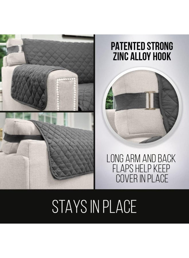 Sofa Shield Sofa Shield Loveseat Slip Cover with Patented Strap Cushion Protector Reversible Stain and Dog Tear Resistant Slipcover Quilted Microfiber 54in Seat Washable Covers for Dogs Pets Charcoal Linen  - Image 3