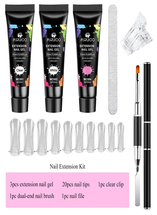MSRUIOO Poly Extension Gel Nail Kit, Clear White Pink Builder Nail Starter Kit with Dual Nail Forms, Nail Clips for Poly Gel, Home Manicure Set - Image 2