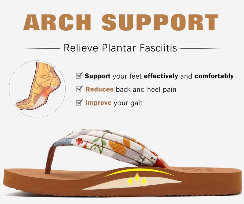 KuaiLu Womens Yoga Mat Flip Flops Comfortable Arch Support Ladies Summer Beach Pool Cushion Walking Thong Sandals Orthotic Slip on Outdoor Slides Travel Essentials Outfits Slippers Shoes Beige Size 9 - Image 5