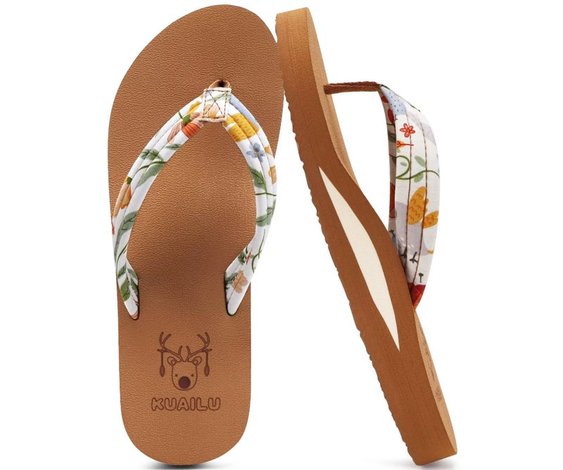 KuaiLu Womens Yoga Mat Flip Flops Comfortable Arch Support Ladies Summer Beach Pool Cushion Walking Thong Sandals Orthotic Slip on Outdoor Slides Travel Essentials Outfits Slippers Shoes Beige Size 9 - Image 1