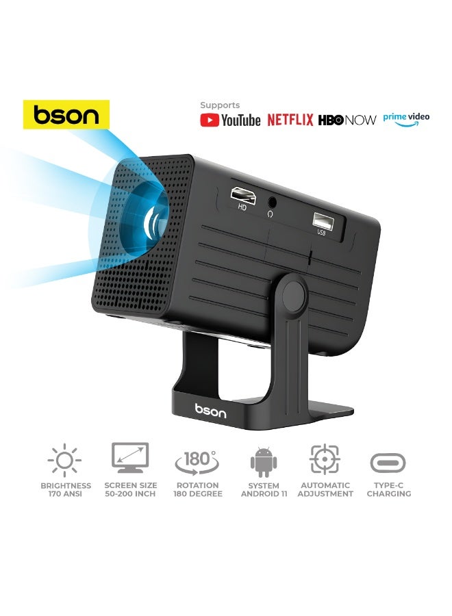 BSON بروجكتور 4K مدمج عالي الدقة، بروجكتور مسرح منزلي محمول، سطوع 170 ANSI، عرض من 50 إلى 200 بوصة، بروجكتور أفلام خارجي، فيديو مدعوم بدقة 4K، ترفيه للألعاب والبث - Image 3