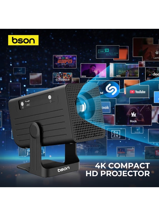 BSON بروجكتور 4K مدمج عالي الدقة، بروجكتور مسرح منزلي محمول، سطوع 170 ANSI، عرض من 50 إلى 200 بوصة، بروجكتور أفلام خارجي، فيديو مدعوم بدقة 4K، ترفيه للألعاب والبث - Image 4