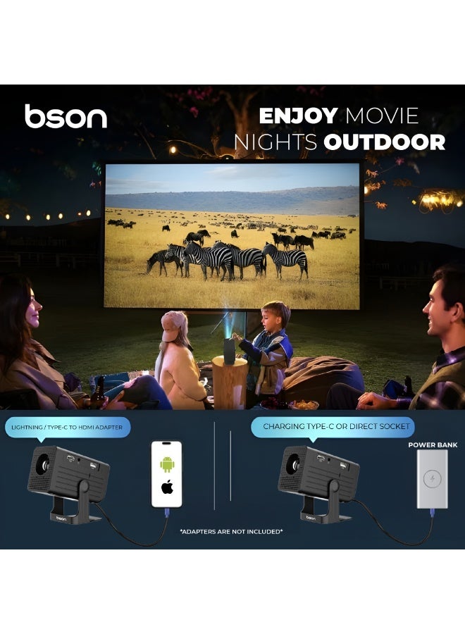BSON بروجكتور 4K مدمج عالي الدقة، بروجكتور مسرح منزلي محمول، سطوع 170 ANSI، عرض من 50 إلى 200 بوصة، بروجكتور أفلام خارجي، فيديو مدعوم بدقة 4K، ترفيه للألعاب والبث - Image 2