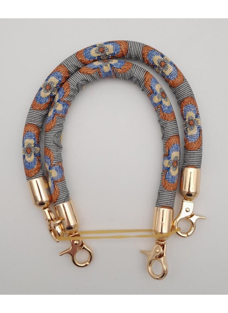Angel Çanta Aksesuar - Angel Bag Accessory Double Short Cord Bag Handle Gray Orange Flower Light Gold Metallic - Image 1