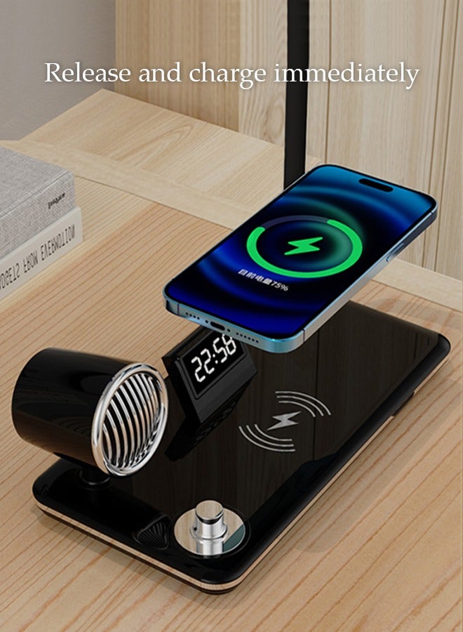 DUNISO LED Desk Lamp With 3 Modes, Touch Dimming With 10w/15W Fast Wireless Charging, Bluetooth Speaker And Electronic Clock, Desk Lamp For Bedroom And Office, Black - Image 5