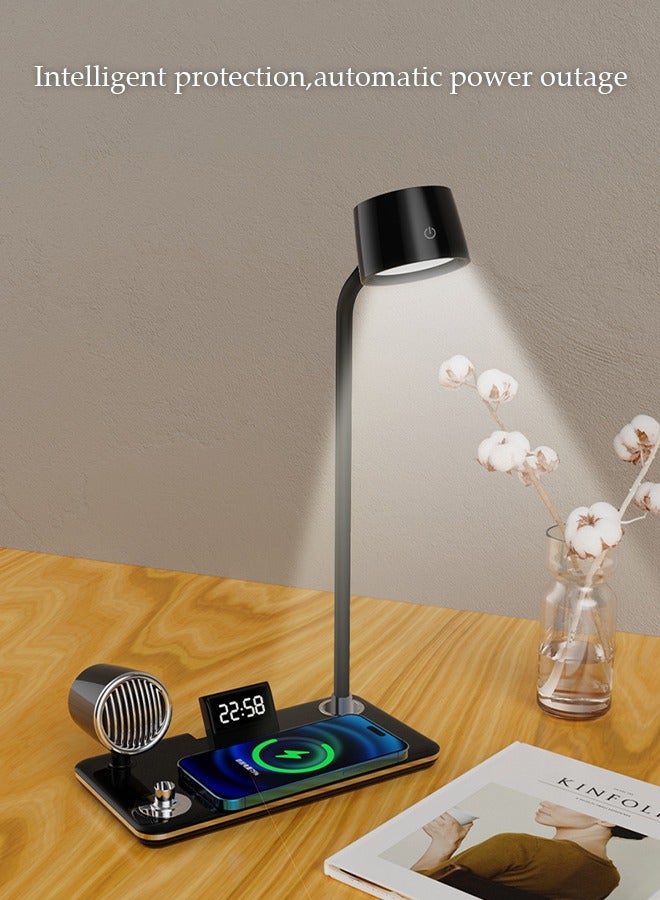 DUNISO LED Desk Lamp With 3 Modes, Touch Dimming With 10w/15W Fast Wireless Charging, Bluetooth Speaker And Electronic Clock, Desk Lamp For Bedroom And Office, Black - Image 1