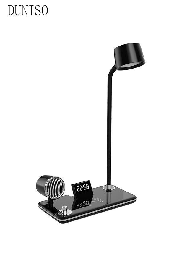 DUNISO LED Desk Lamp With 3 Modes, Touch Dimming With 10w/15W Fast Wireless Charging, Bluetooth Speaker And Electronic Clock, Desk Lamp For Bedroom And Office, Black - Image 4