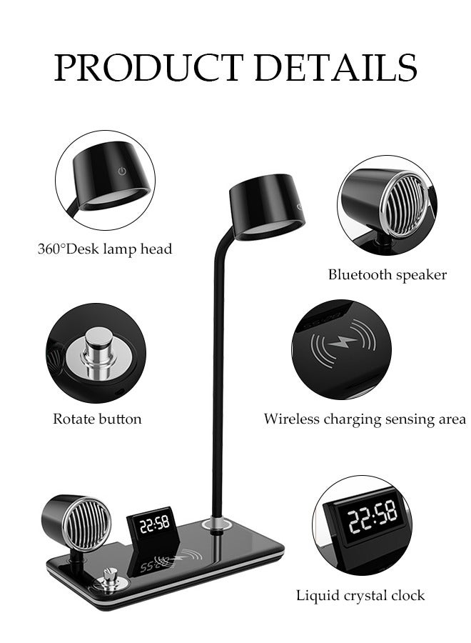 DUNISO LED Desk Lamp With 3 Modes, Touch Dimming With 10w/15W Fast Wireless Charging, Bluetooth Speaker And Electronic Clock, Desk Lamp For Bedroom And Office, Black - Image 2