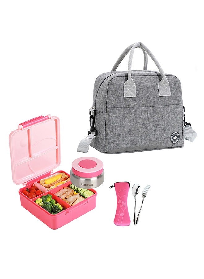 Eazy Kids Jumbo Bento Lunch Box With Grey Lunch Bag, Food Jar And Cutlery - Image 1