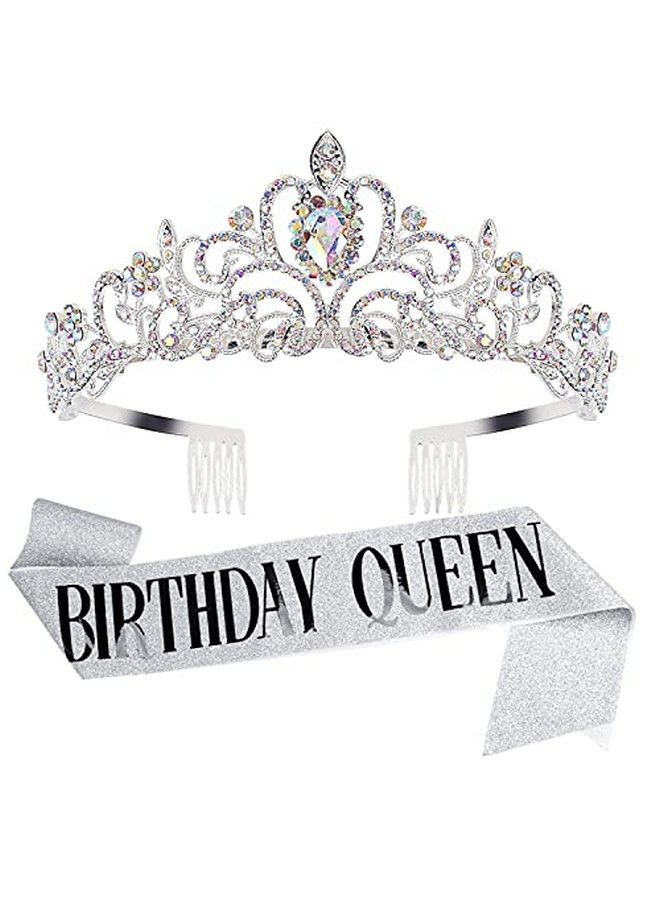 Velscrun Tiara For Women Birthday Tiara For Women Ab Rhinestone Happy Birthday Queen Tiara For Women Birthday Crown For Girls Tiaras Birthday Queen Crowns With Birthday Girl Sash Silver Crowns For Women - Image 2