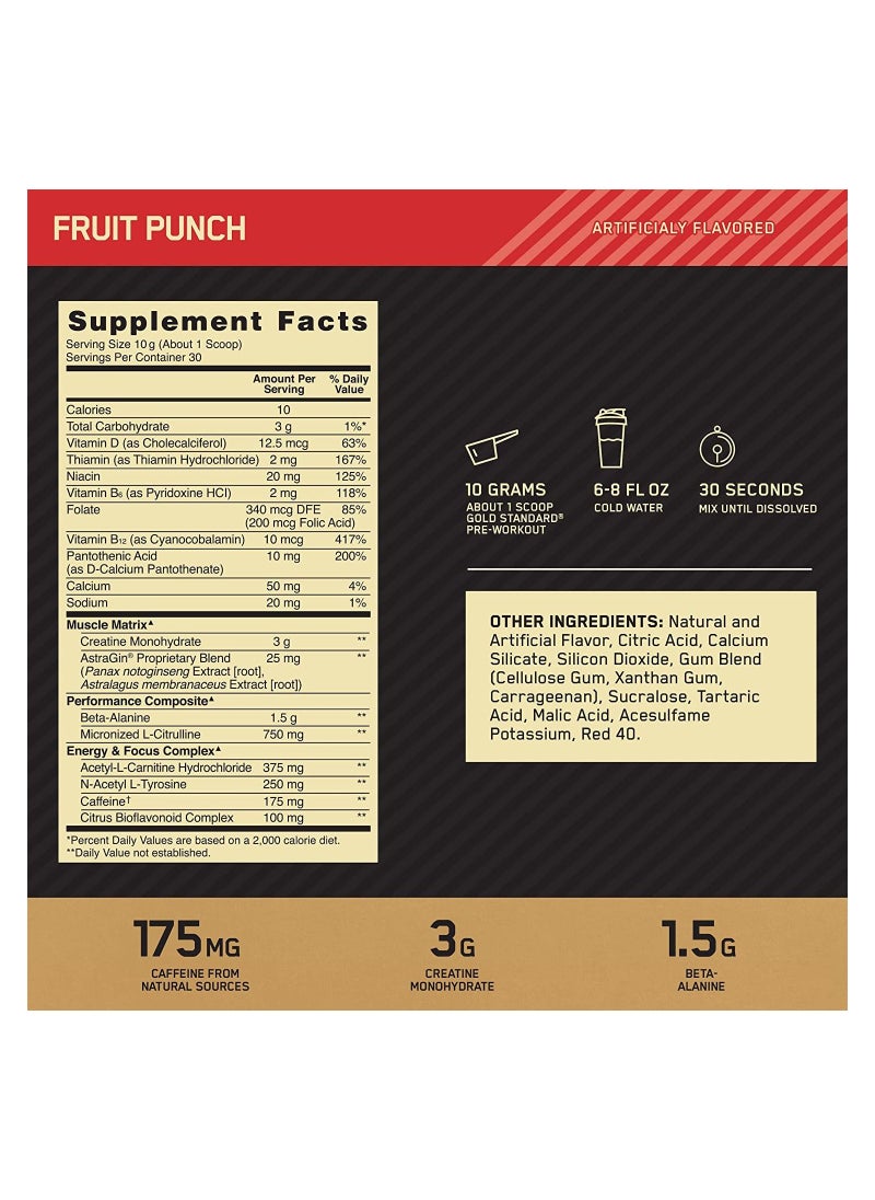 Optimum Nutrition - Gold Standard Pre-Workout, Vitamin D for Immune Support, with Creatine, Beta-Alanine, and Caffeine for Energy - Fruit Punch, 30 Servings - Image 1