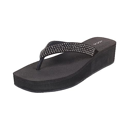 Mochi Women's Black Embellished Wedge Heel Fashion Slipper Sandal UK/7 EU/40 (34-131) - Image 1