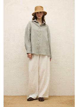 Manuka Linen Oversized Button-Down Shirt Mint  - Image 1