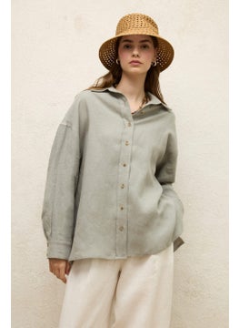 Manuka Linen Oversized Button-Down Shirt Mint  - Image 2