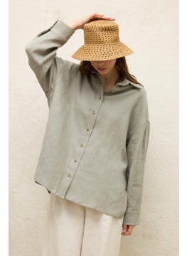 Manuka Linen Oversized Button-Down Shirt Mint  - Image 3