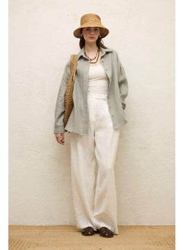 Manuka Linen Oversized Button-Down Shirt Mint  - Image 4