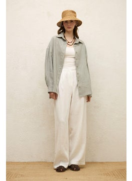 Manuka Linen Oversized Button-Down Shirt Mint  - Image 5