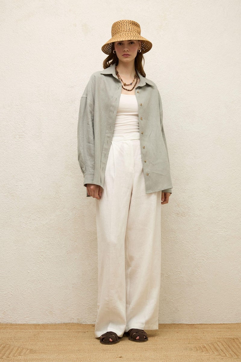 Manuka Linen Oversized Button-Down Shirt Mint  - Image 5