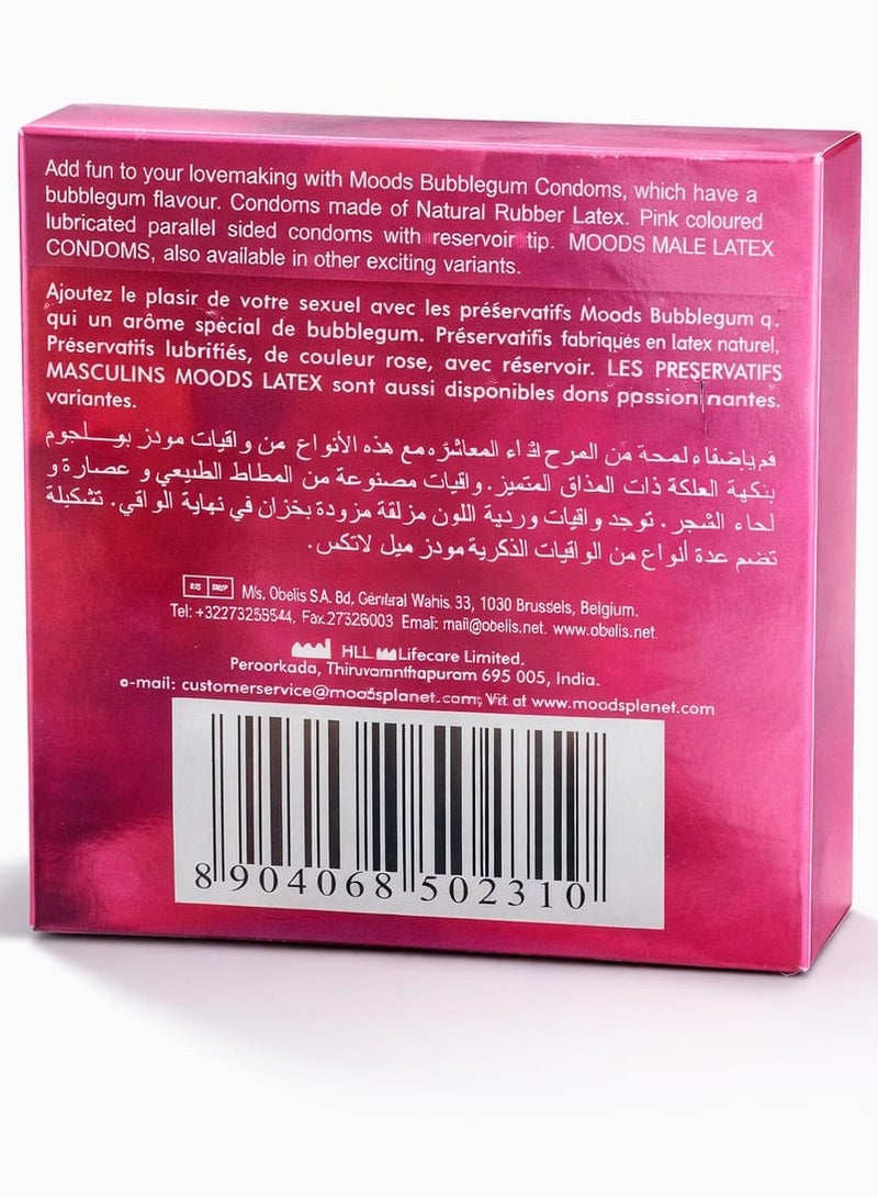 MOODS Bubblegum Flavoured Condoms – 3 Pieces | Natural Rubber Latex | Smooth Lubricated - Image 2