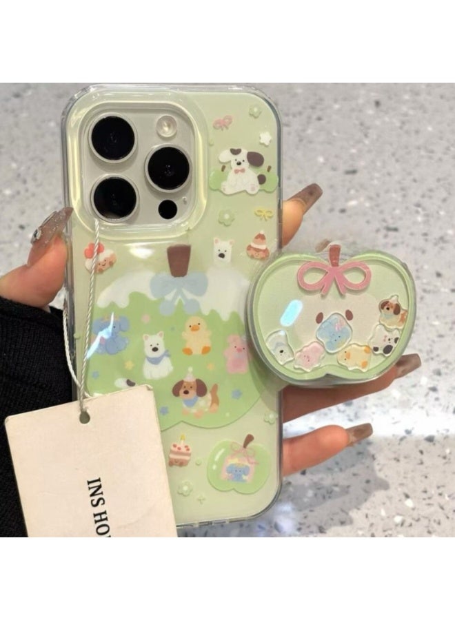 NIBEMINENT Protective TPU Case Cover For iPhone 16 Plus, Big Green Apple With Stand