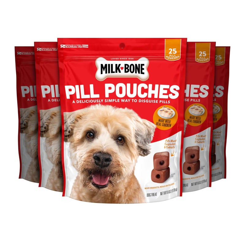 MILK-BONE MilkBone Pill Pouches with Real Chicken Dog Treats 6 Ounce Bag Pack of 5