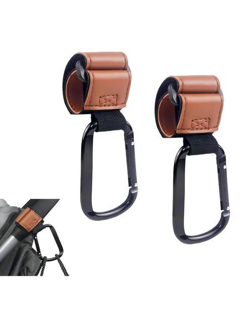 2pcs Baby Stroller Hooks Bag Hooks for Hanging Diaper Bags Pram Hooks for Changing Bag(Brown)