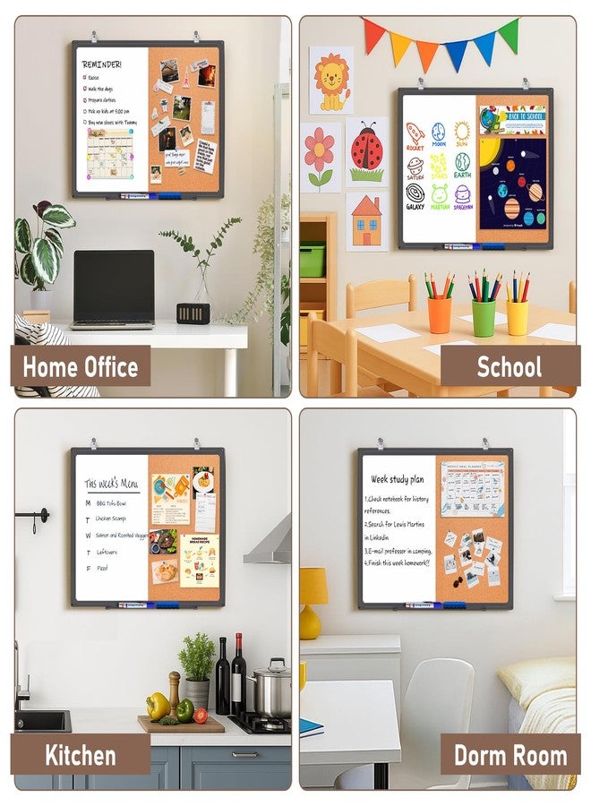 maxtek Combination White Board & Bulletin Cork Board 24 x 18 Whiteboard Magnetic, Combo Dry Erase Board with Black Aluminum Frame, 2' x 1.5' Hanging Message Board Wall Mounted for Homeschool Office - Image 2