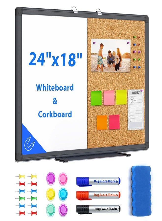 maxtek Combination White Board & Bulletin Cork Board 24 x 18 Whiteboard Magnetic, Combo Dry Erase Board with Black Aluminum Frame, 2' x 1.5' Hanging Message Board Wall Mounted for Homeschool Office - Image 1