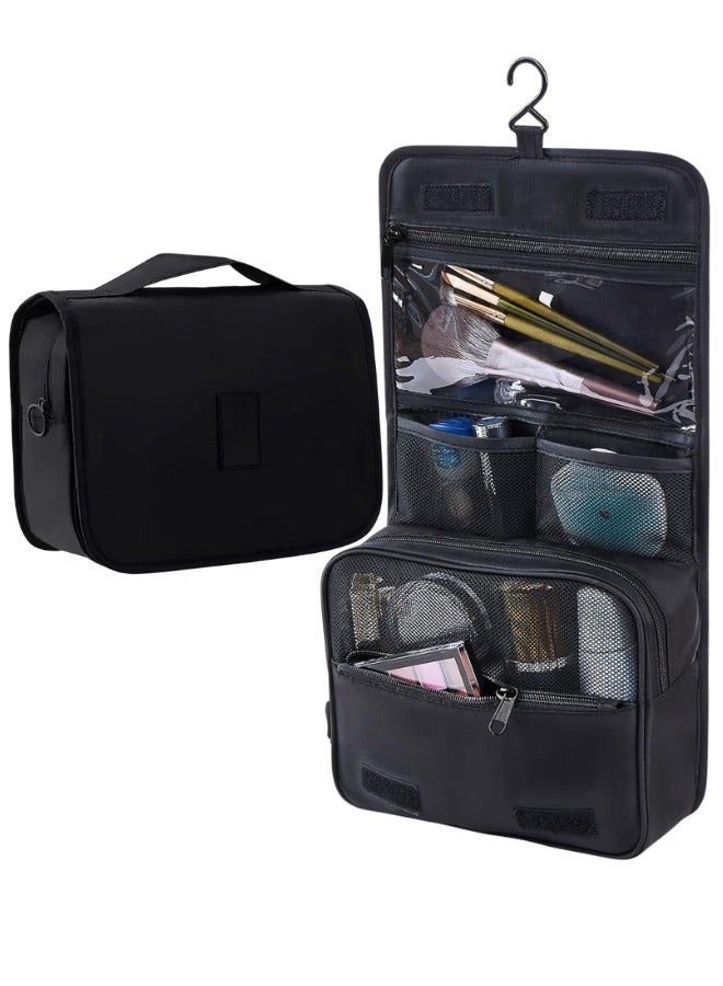 Travel Toiletry Bag Organizer Handy Cosmetic Bag Large Capacity Makeup Bag Portable Foldable Makeup Bag with Hook Organizer Cosmetic Bag for Men and Women- Black - Image 1
