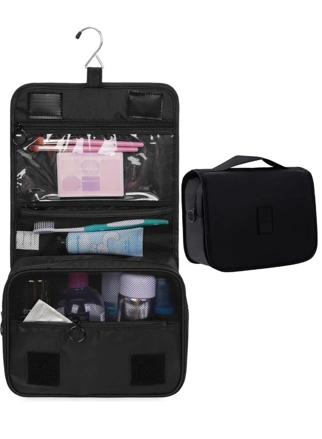 Travel Toiletry Bag Organizer Handy Cosmetic Bag Large Capacity Makeup Bag Portable Foldable Makeup Bag with Hook Organizer Cosmetic Bag for Men and Women- Black - Image 4