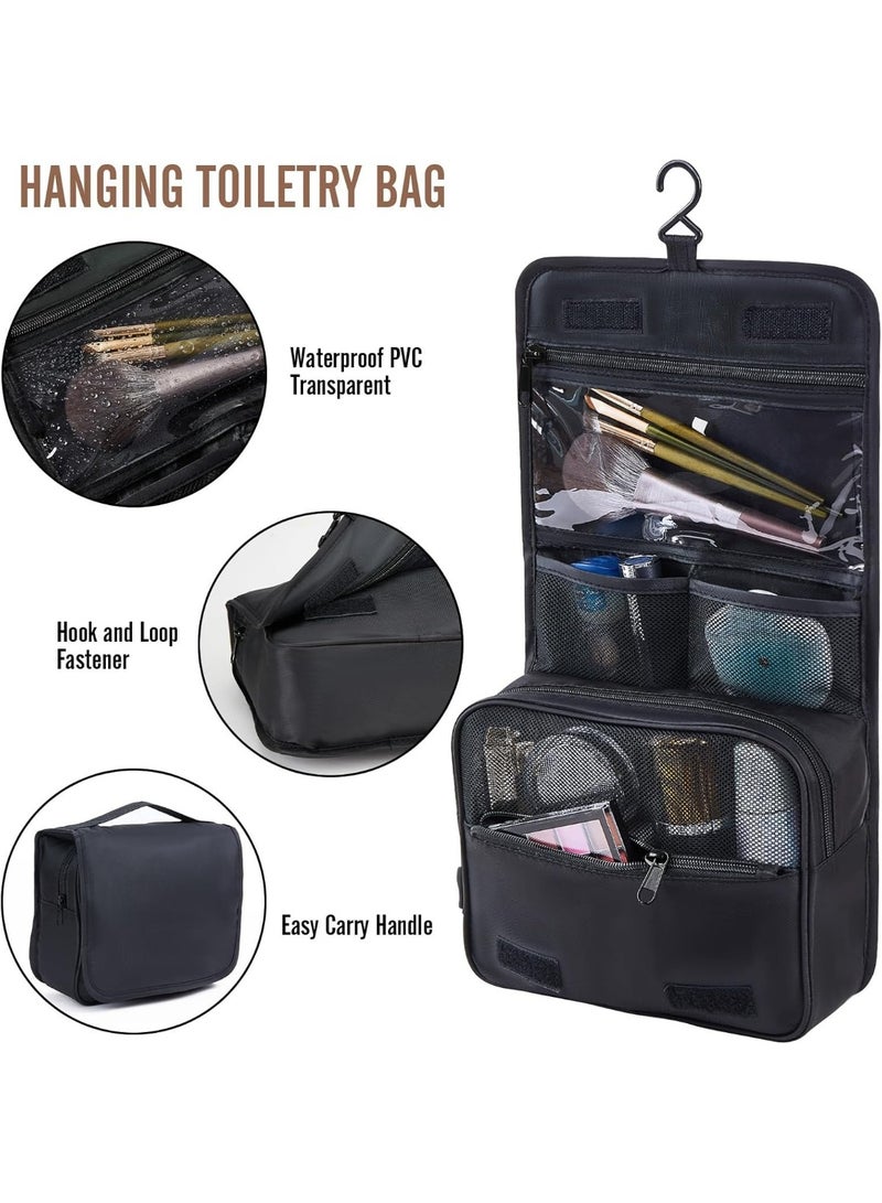 Travel Toiletry Bag Organizer Handy Cosmetic Bag Large Capacity Makeup Bag Portable Foldable Makeup Bag with Hook Organizer Cosmetic Bag for Men and Women- Black - Image 3