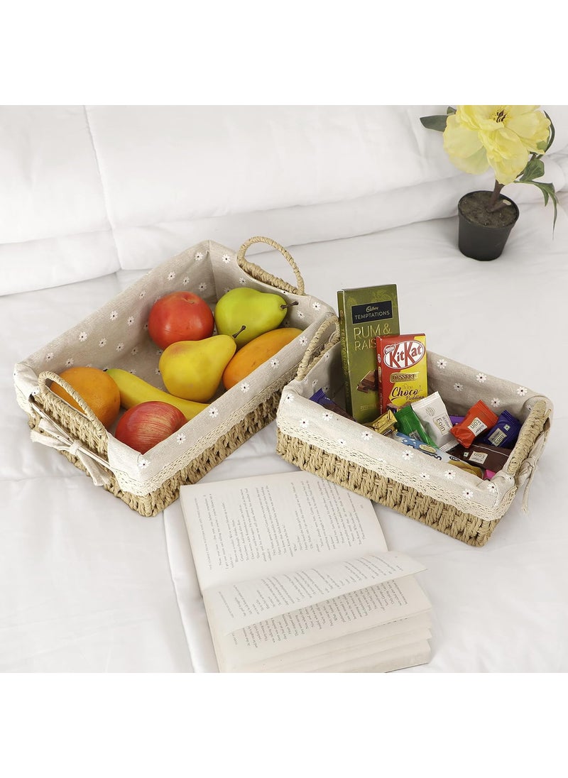HOKIPO HOKIPO Environmental Friendly Paper Rope Wicker Storage Baskets with Handle, Pack of 2, Beige (AR-3907-BGE)  - Image 3