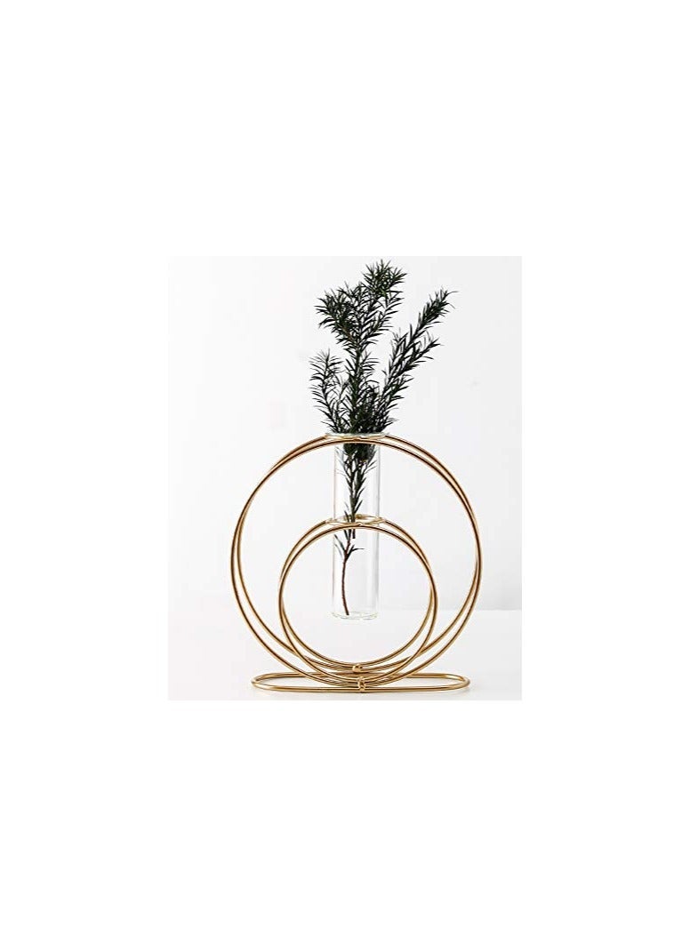 Glass Flower Vase with Metal Frame Stand Modern Creative Geometry Desktop Glass Planter Indoor Décor Hydroponics Plants for Home Desktop Office Garden Wedding Decor - Image 3