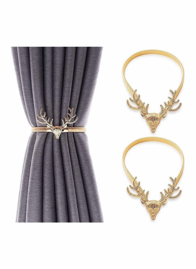 Y&D 2 Pack Curtain Tiebacks Holdbacks Adjustable Decorative Alloy Straps Clip Buckle (Golden Elk)  - Image 1